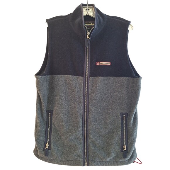 Abercrombie Genuine Brand Vintage Full Zip Fleece Vest Men XL Gray and Navy Blue - Picture 1 of 6